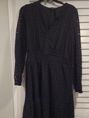 ASTR Black Eyelet Long Sleeve Midi Dress